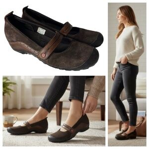 Merrell Plaza Bandeau Mary Jane Shoes Sz 10 Brown Suede Espresso Wedge Comfort